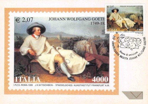 Cartolina Maximum Filatelica Johann Wolfang Goete lire 4000 1999 | Immagine principale