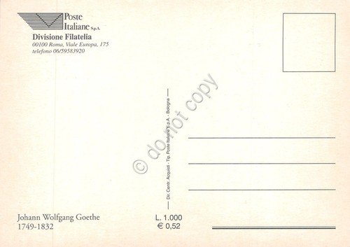 Cartolina Maximum Filatelica Johann Wolfang Goete lire 4000 1999 | Immagine Gallery 2