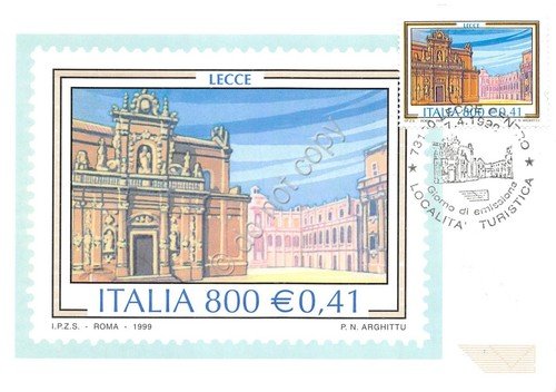 Cartolina Maximum Filatelica Lecce lire 800 1999 | Immagine principale