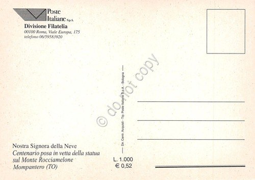 Cartolina Maximum Filatelica Monte Rocciamelone Mompantero lire 800 1999 | Immagine Gallery 2