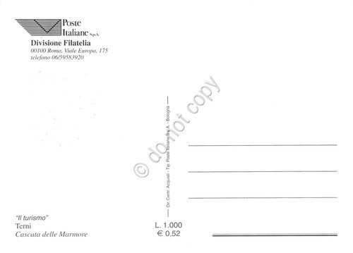 Cartolina Maximum Filatelica Terni Cascata delle Marmore lire 800 1999 | Immagine Gallery 2