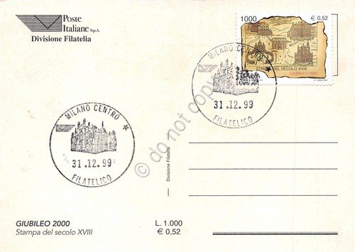 Cartolina Maximum Giubileo 2000 Stampa del secolo XVIII 1999