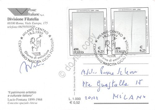 Cartolina Maximum Lucio Fontana Concetto Spaziale 1999