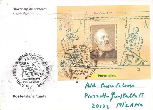 Cartolina Maximum Meucci Invenzione del telefono foglietto 2003