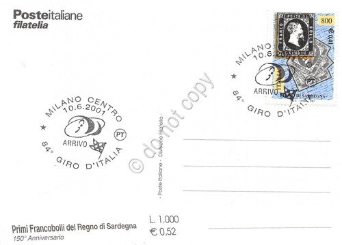 Cartolina Maximum Primi francobolli del Regno di Sardegna 2001