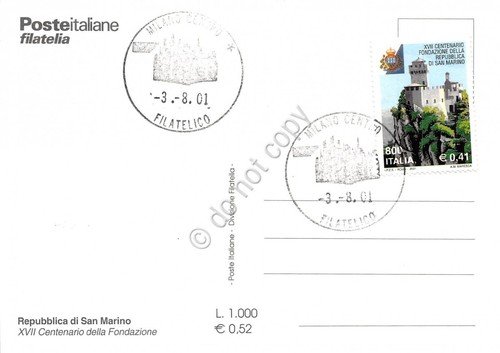 Cartolina Maximum Repubblica San Marino XVII Centenario Fondazione 2001