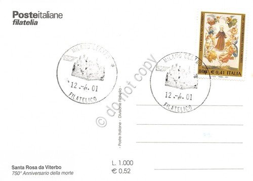 Cartolina Maximum Santa Rosa da Viterbo 750° anniversario morte 2001