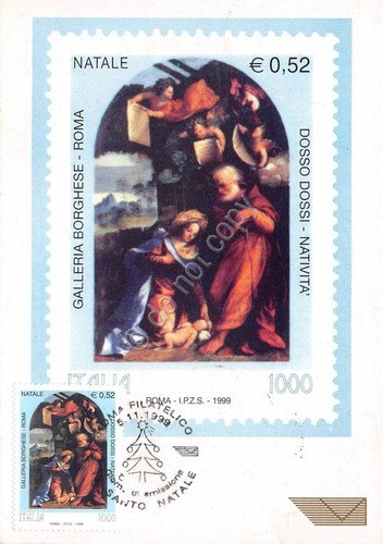 Cartolina Maximum Santo Natale Galleria Borghese Natività Dosso Dossi 1999