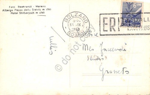 Cartolina Merano Albergo Passo dello Stelvio 1950