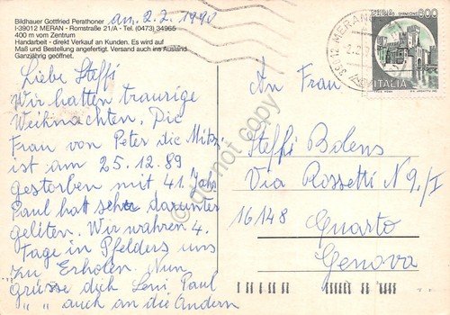 Cartolina Merano Bildhauer Gottfied Perathoner vedute e mappa 1990 | Immagine Gallery 2