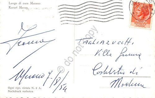 Cartolina Merano paese e chiesa 1954 | Immagine Gallery 2