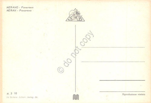 Cartolina Merano Panorama case chiesa monti anni '80