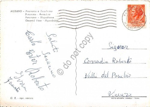 Cartolina Merano Panorama dall'alto e Ippodromo 1956 | Immagine Gallery 2