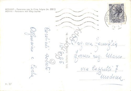 Cartolina Merano panorama paese con Cima Ivigna 1965 | Immagine Gallery 2