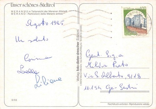 Cartolina Merano particolare di Merano antica 1985 (Bolzano)