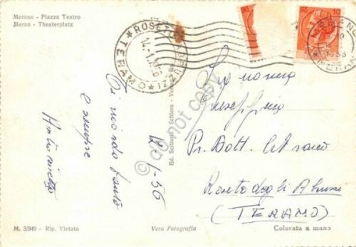 Cartolina Merano Piazza Teatro 1956 segnata (Bolzano)