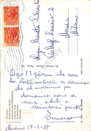 Cartolina Merano varie vedute 1957 (Bolzano)