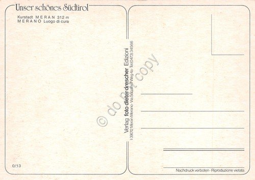 Cartolina Merano vedute varie città via giardini anni '80