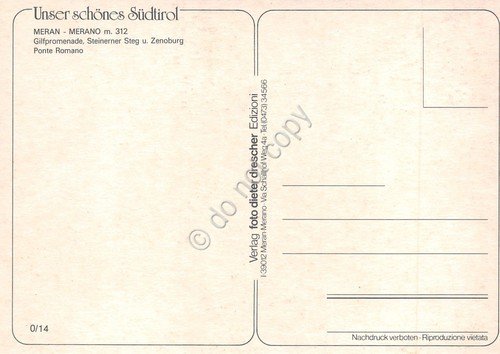 Cartolina Merano vedute varie Ponte Romano anni '80