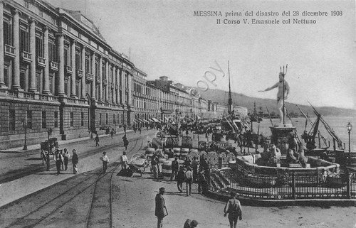 Cartolina Messina ante disastro 1908 Corso V. Emanuele Nettuno Micali …