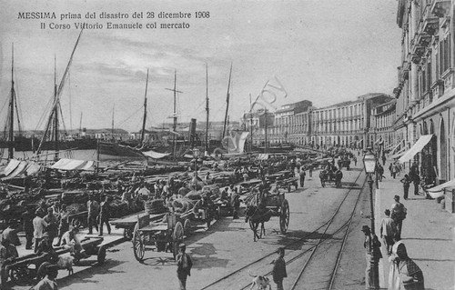 Cartolina Messina ante disastro 1908 Cso V. Emanuele mercato Micali …