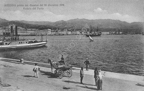 Cartolina Messina ante disastro 1908 Veduta Porto Micali Santi 19959