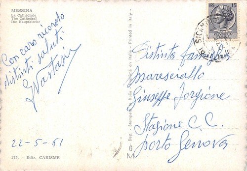 Cartolina Messina Cattedrale 1961