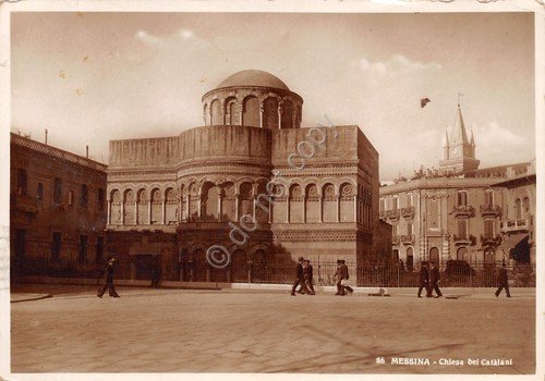 Cartolina Messina Chiesa dei Catalani animata 1939 Timbro visita Italia | Immagine principale