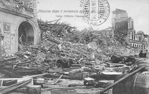 Cartolina Messina dopo terremoto 1908 Corso Vittorio Emanuele Rovine