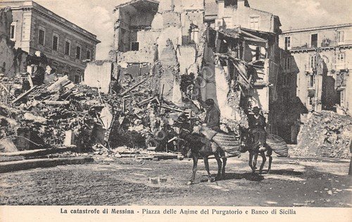 Cartolina Messina La catastrofe Banco Sicilia Piazza Anime Micali Santi … | Immagine principale