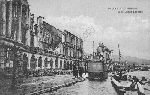 Cartolina Messina La catastrofe Cso V. Emanuele animata Micali Santi … | Immagine principale