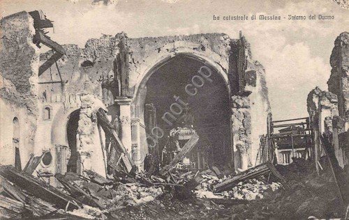 Cartolina Messina La catastrofe Interno del Duomo Micali Santi 3425
