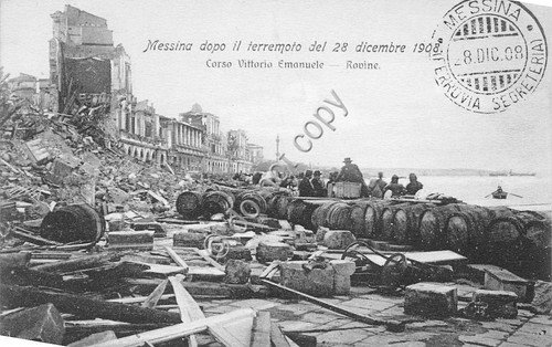 Cartolina Messina Terremoto 1908 Corso Vittorio Emanuele Rovine Animata | Immagine principale
