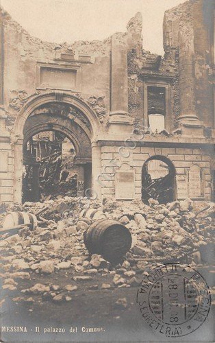 Cartolina Messina Terremoto 1908 Palazzo del Comune Fotocartolina