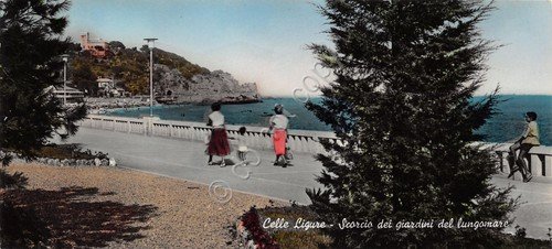 Cartolina mignon Celle Ligure scorcio dei giardini lungomare animata 1959 | Immagine principale