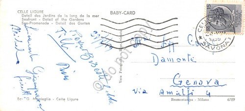 Cartolina mignon Celle Ligure scorcio dei giardini lungomare animata 1959 | Immagine Gallery 2