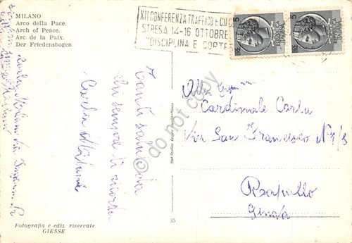 Cartolina Milano Arco della Pace Timbro Conferenza Stresa anni '50 | Immagine Gallery 2