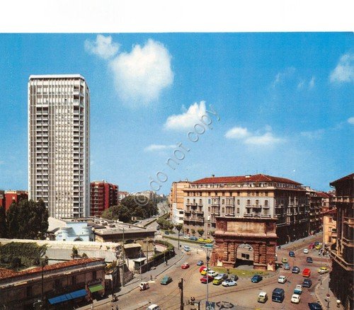 Cartolina Milano Arco di Porta Romana dall'alto edifici case auto …