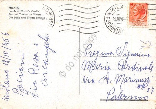 Cartolina Milano Castello Sforzesco con fontana 1956 | Immagine Gallery 2