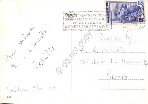 Cartolina Milano Castello Sforzesco fontana notturno 1953 Timbro Volontari Eserc