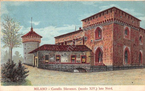 Cartolina Milano Castello Sforzesco lato Nord illustrata 1908 | Immagine principale