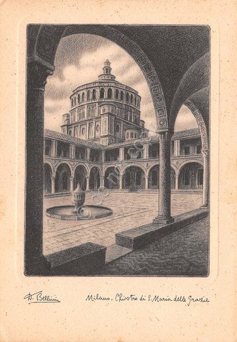 Cartolina Milano Chiostro Santa Maria delle Grazie Illustrata Bellini