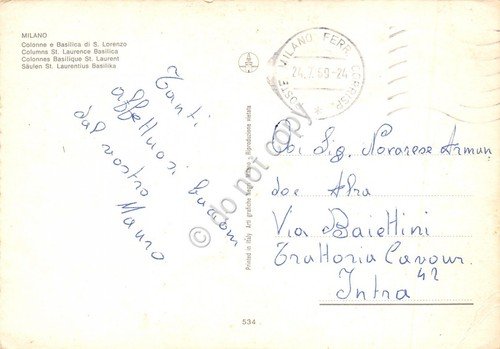 Cartolina Milano Colonne e Basilica San Lorenzo 1969