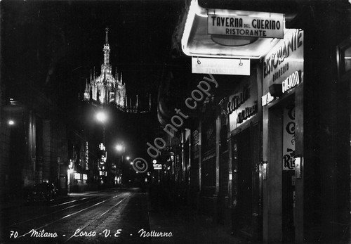 Cartolina Milano Corso V. Emanuele Ristorante Taverna del Guerino notturno …