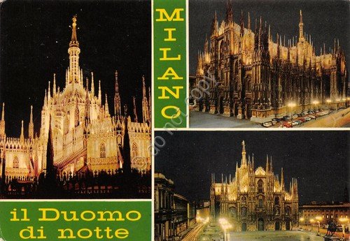 Cartolina Milano Duomo notturno auto vedute | Immagine principale