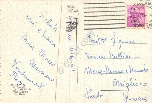 Cartolina Milano Duomo piazza auto d'epoca 1961
