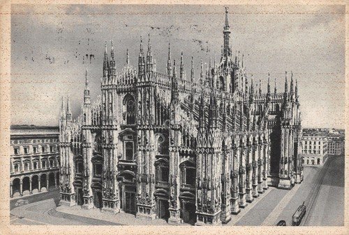 Cartolina Milano Duomo Timbro a targhetta Profumo Orchidea Bianca 1949