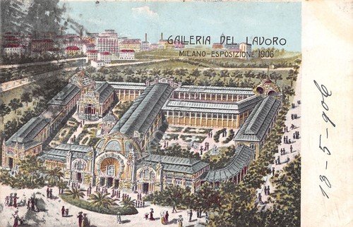 Cartolina Milano Esposizione 1906 Galleria del lavoro illustrata | Immagine principale