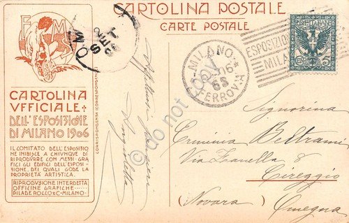 Cartolina Milano Esposizione 1906 Galleria del lavoro n.12 animata