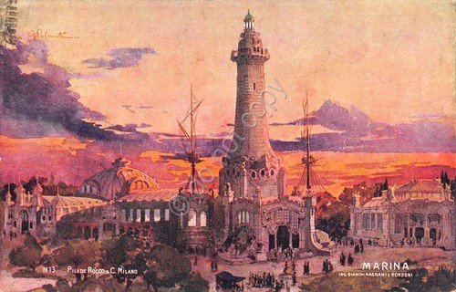Cartolina Milano Esposizione 1906 Pilade Rocco n. 13 Marina illustrata